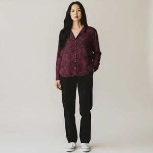 Rock & Republic Maroon Rose Patterned Top
